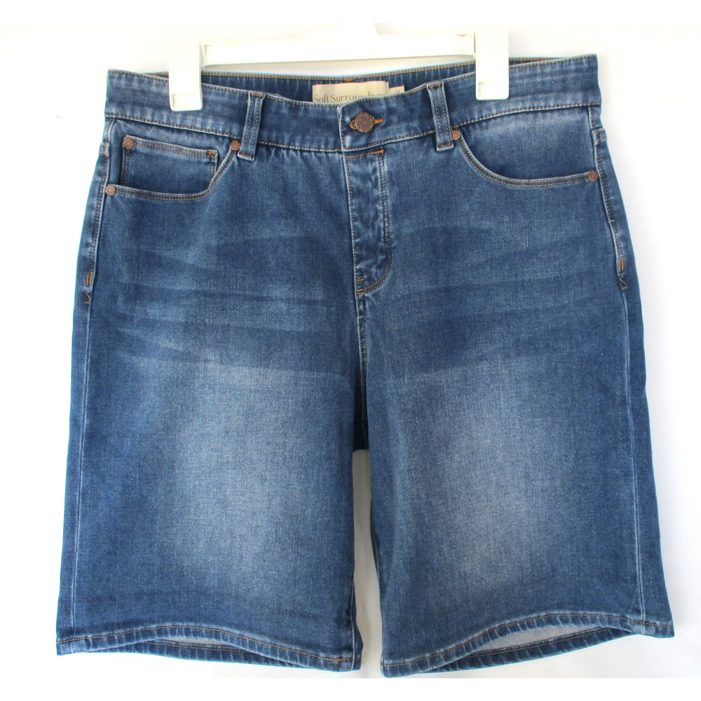 Nwt SOFT SURROUNDINGS Medium Wash Denim Pull On 8" Bermuda Shorts Women's L
